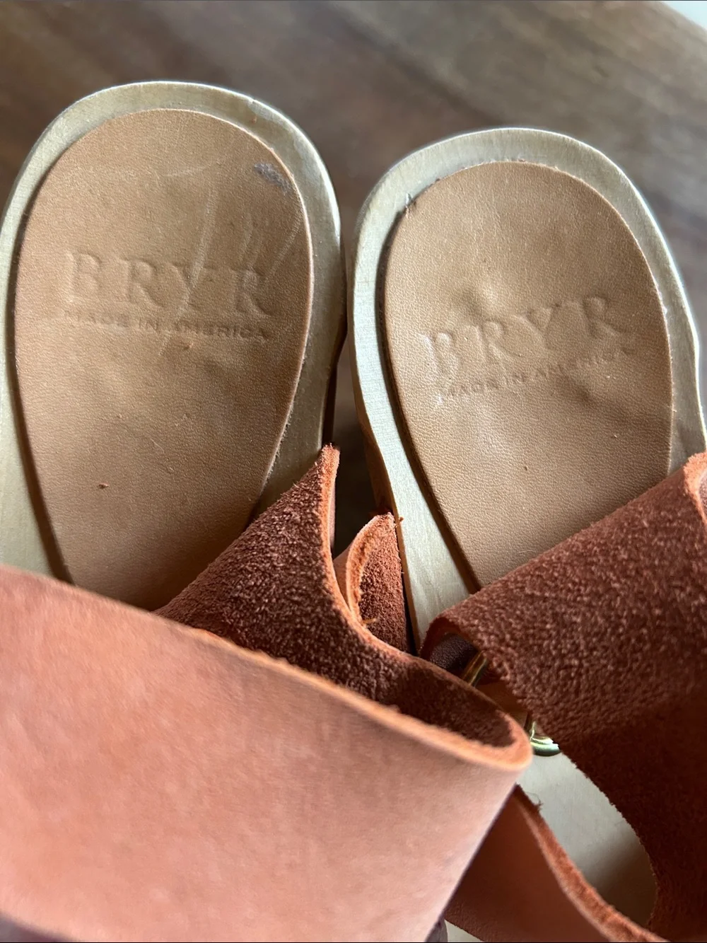Bryr Peach Suede Crossband Ankle Strap Sandals